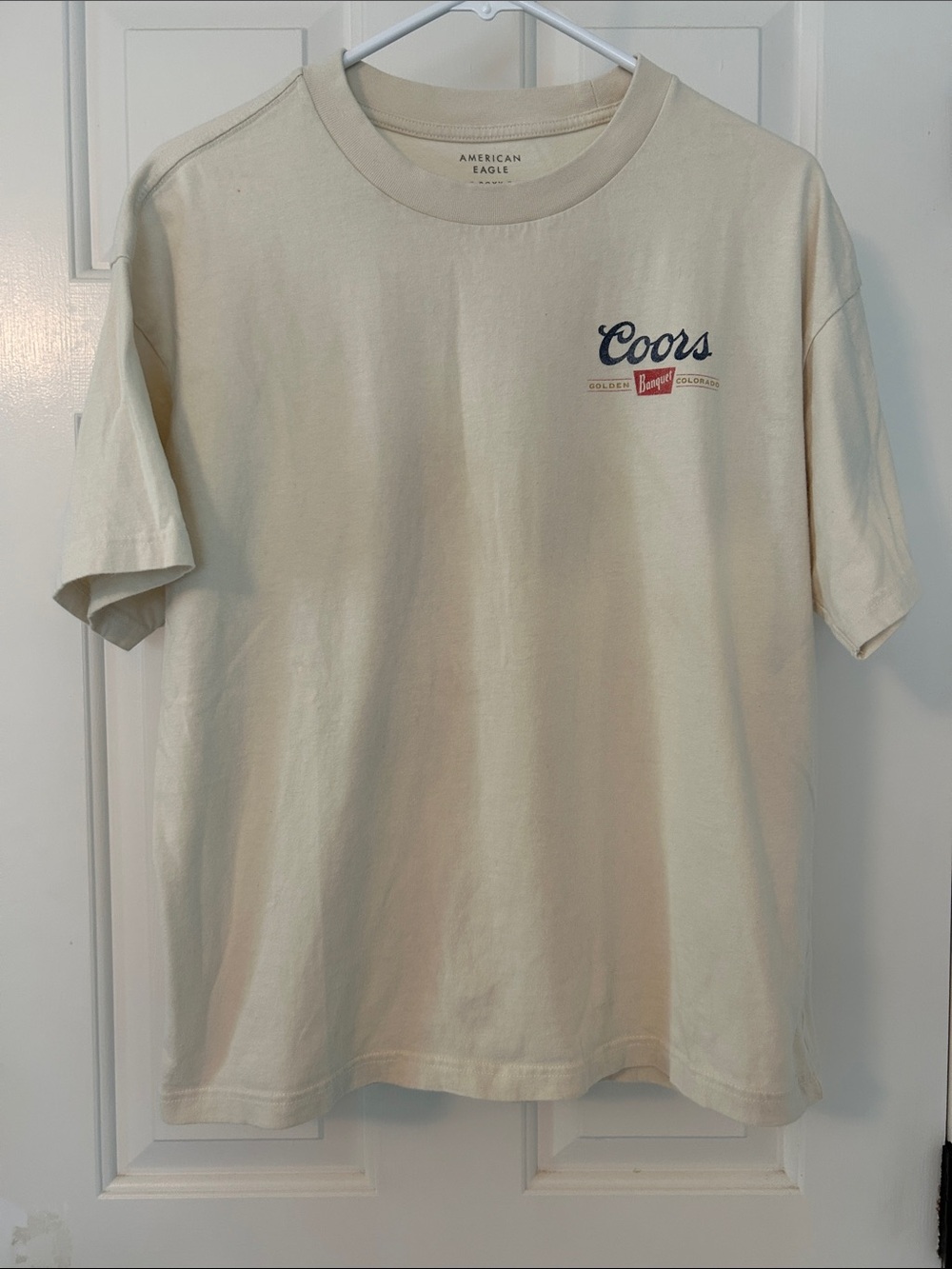American Eagle Outfitters Cream Coors Logo Short Sleeve Tee
